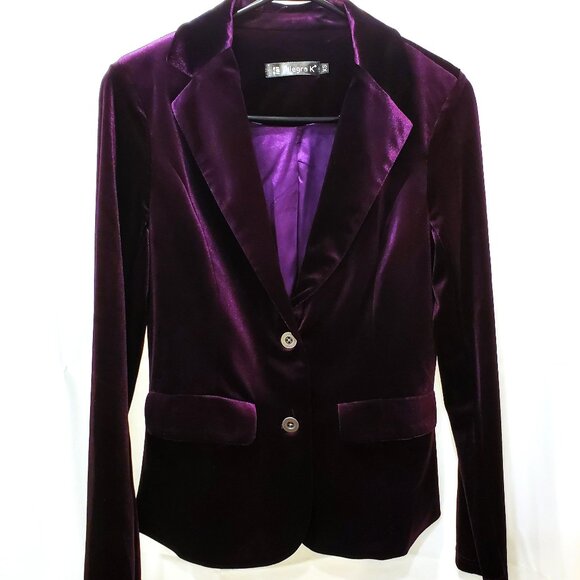 Deep Purple Velvet Gothic Academia Blazer Jacket with Stretch - Picture 1 of 4